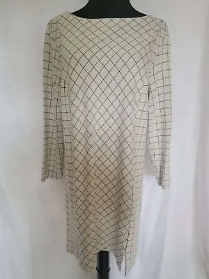 J.jill White Long Sleeve Lightweight Sweater Dress Black Lattice Pattern • $15.71