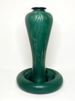 Vintage Haeger Tall Green Ribbon Art Deco Vase 4403 & Underplate Bowl 5136 MCM • $74.99