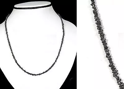 $159 • Buy 45.73,Ct 3.5 Mm Uncut Black Diamond Natural Beads 18  Necklace 925 Silver Clasp