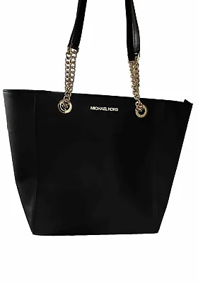 MICHAEL Kors Designer Black Leather Zip Chain Shoulder Bag Tote Purse Handbag • $59