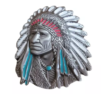 Silver Finish Native American Chief Head Western Turquoise Belt Buckle • $12.37