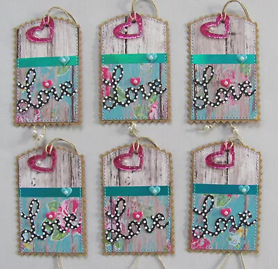 Handmade Gift Tags 6 Sewn Rustic Love Jewel Hearts Vday Scrapbooking Journals • $3.25