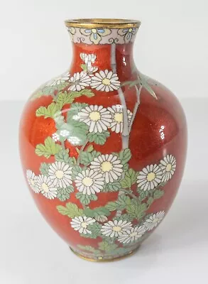 Antique Japanese Meiji Cloisonne Enamel Vase Bamboo Chrysanthemums Silver Wire • $700