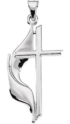 New 30mm 925 Sterling Silver United Methodist Cross & Flame Christian Pendant • $39.99