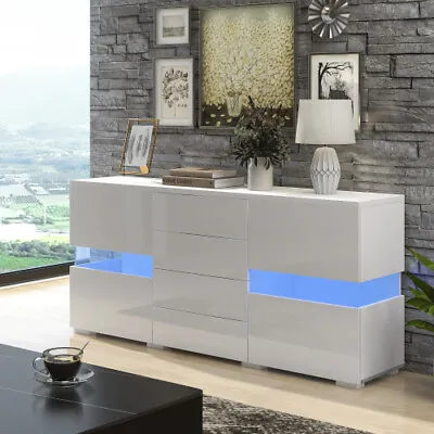 Modern LED Sideboard Display Cabinet With Drawers TV Stand Unit High Gloss NS • £139.99