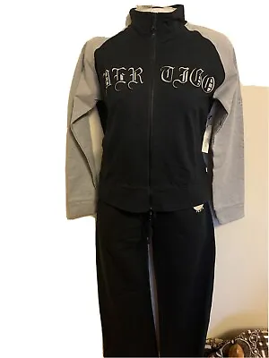 NWT Vertigo Paris Black/Grey  Track Suit Pants Jacket Raglan Sleeves Size Large • $89.99