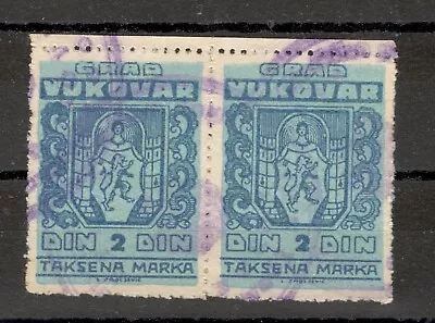 Croatia - Used Pair Fiscal Stamp 2d - Local Issue  Vukovar  • $6.95