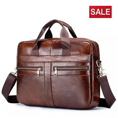 £89.99 • Buy Men's Briefcase Real Leather Laptop Messenger Shoulder Bag Work Travel Handbag