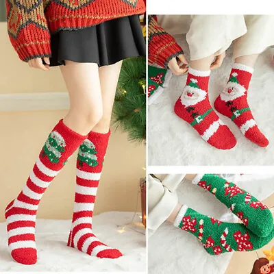 Womens Christmas Knee High Warm Winter Socks Soft Cozy Slipper Long Fleece * • $4.70