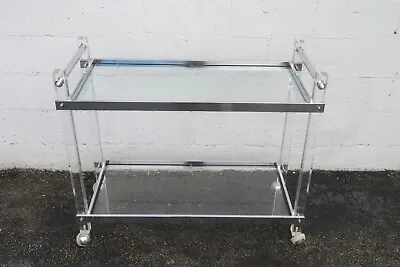 Hollywood Regency Modern Lucite Chrome Glass Tea Cart Liquor Bar Server 4679 • $775