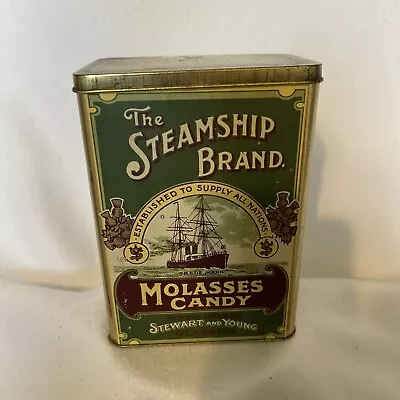 Vintage The Steamship Brand Molasses Candy Stewart & Young Hinged Tin England • $15.75