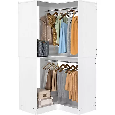 32  Wide Wood Corner Closet Organizer System With 2 Hanging Rod & Storage Shelve • $149.99