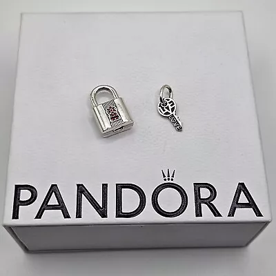 Genuine Pandora Pave Padlock And Key Heart Love Dangle Charm ALE 925 #790088C02 • £35