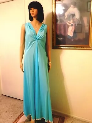 Lucie Ann Nylon AQUA KEYHOLE Grecian Long Nightgown Size M Medium • $109.99