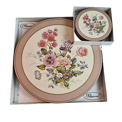 Vintage Pimpernel 6 Round Placemats With Matching Drink Coasters Floral Bouquet • $44.95