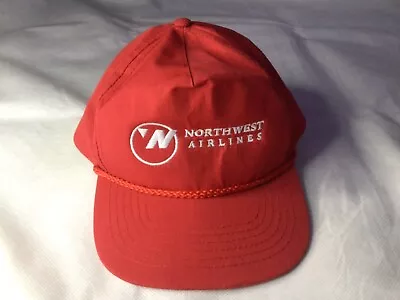 Vintage Red Vintage Northwest Airlines Crown Snapback Cord Hat Aviation Pilot • $10.50