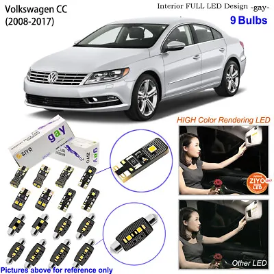 9 Bulbs Deluxe LED Interior Dome Light Kit White For 2008-2017 Volkswagen CC • $15.05