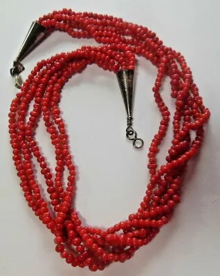 Signed QT Multi-Strand Coral Sterling Silver Necklace 19  • $125