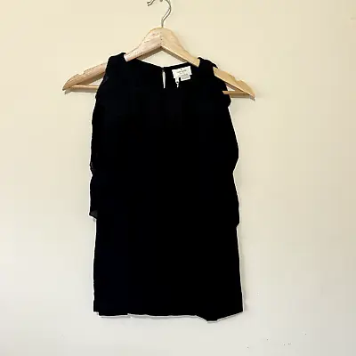 Kate Spade Womens Tank Size 0 Black Ruffle Viscose Designer Basic NWT $178 • $65.55