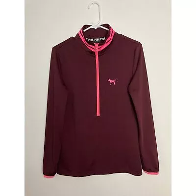 Victoria Secret Top Womens Small Half Zip Pullover Maroon Burgundy Dog Logo • $32.40