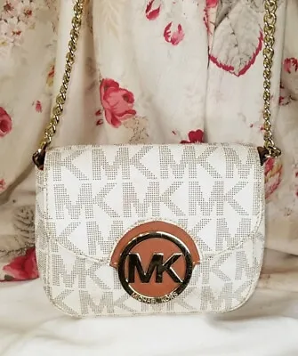 MICHAEL KORS Fulton Logo Coated Canvas Leather Shoulder Handbag Cream Tan*Mini • $30