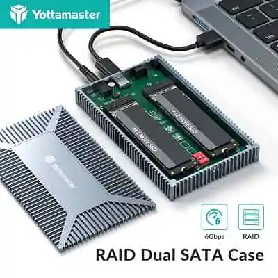 Yottamaster Dual Bay RAID M.2 NGFF SATA Type C Hard Drive Enclosure Adapter 4 TB • £35.59