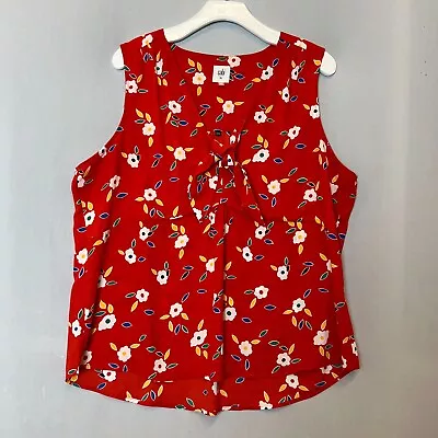 Cabi Top Women's XL Red Floral Tied-Up Top Sheer Sleeveless Shirt Style #5734 • $29.99