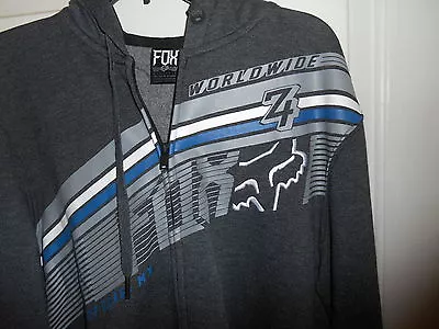 Young Mens Fox Zip Jacket With Hood Gray/blue New • $26.99