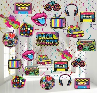 53 Pieces 80S Party Decorations Retro 1980S Hip Hop Party Hanging Swirls Ceilin • $18.99