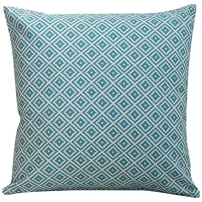 Scandi Geometric Ikat Cushion In Teal Blue. Double Sided Diamond Blue & White. • £15.99