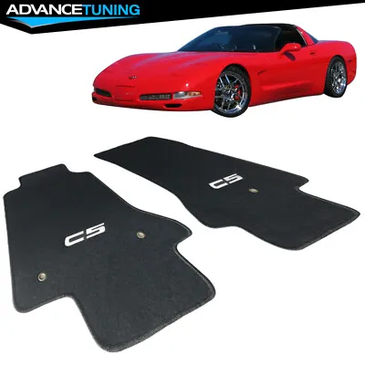 Fits 97-04 Chevy Corvette Coupe 2DR Black Nylon Floor Mats Carpet W/ C5 Logo 2PC • $49.99