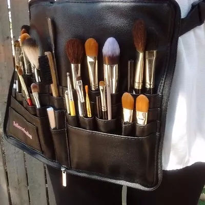  Black Professional 28 Pocket Makeup Brush Travel Holder Pu. XL Sized Snap Belt. • $15