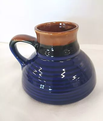 No Spill Pottery Travel Mug Wide Flat Bottom Drip Glaze Coffee Vintage Blue • $20.99