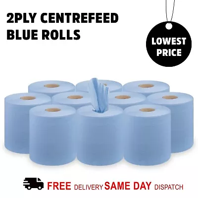 Centrefeed Blue Rolls 2ply Embossed Hand Paper Towels Kitchen Tissue Wipes Roll • £14.95