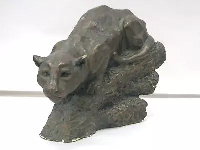 Vintage Bronze Crouching Mountain Lion Sculpture Marked  SC  • $45