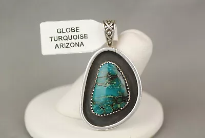 Turquoise Pendant Globe Arizona Blue Sterling Silver Shadowbox Vintage NEW NOS • $100