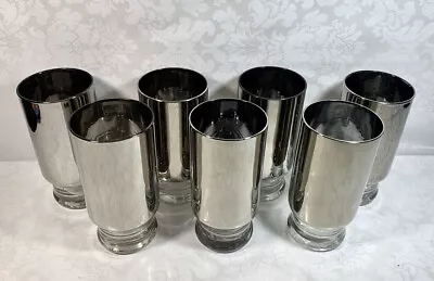 Set Of 7 Mercury Coated Footed Collins Glasses Clear Glass Base Solid Silver Cup • $150
