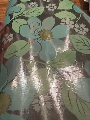 Vintage Foil Wallpaper Floral Blue Green Silver 24”wide By .5” Thick • $88