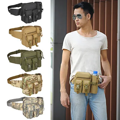 Tactical Waist Pack With Water Bottle Molle Phone Pouch Hiking Kettle Fanny Bag • $12.99