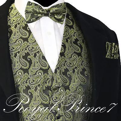NEW Men's PAISLEY Design Dress Vest And Bow Tie & Hankie Set For Suit Or Tuxedo • $25.35