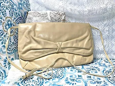 VTG Supple Morris Moskowitz Genuine Leather Evening Purse Bag Tan Beige Leather • $19.13