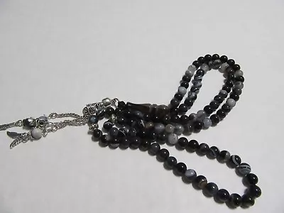 Black Stripe Agate AGATE Aqeeq Akik PRAYER BEADS MASBAHA TASBIH 99 • $24.99