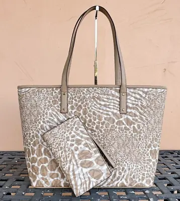 Michael Kors Carter Shoulder Open Tote Bag + Wallet Mk Zebra Print Camel Multi • $259.80