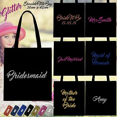 £5.99 • Buy Custom Tote Bags Personalised Glitter Shoulder 100% Cotton Wedding Gift Hen Do
