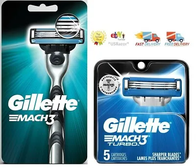 6 Gillette Mach 3 Turbo Razor Blades 5+1 Refills Cartridges Metal Shaver Handle • $21.99