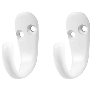 2 X White Metal ROBE HOOKS Single Coat Clothes Bedroom Door Wall Hangers Pegs UK • £5.13