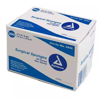 DYNAREX 200 4 X4  COTTON GAUZE SURGICAL SPONGE PAD 8-PLY GAUZE NON STERILE 3242 • $8.84