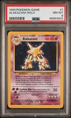 PSA 8 NM-MT Alakazam 1/102 Base Set Holo Rare WOTC Pokemon TCG Graded • $69.99