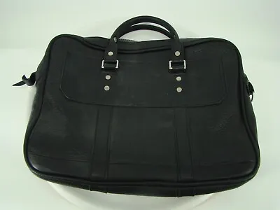 J W HULME Original Heavy Leather Briefcase / Messenger Bag Black MADE IN USA B1 • $179.99