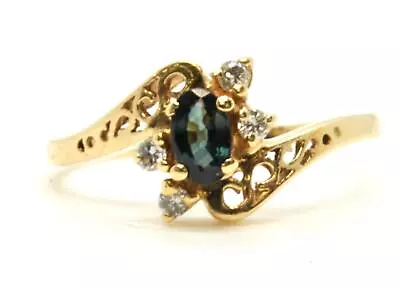 14k Yellow Gold Marquise Cut Blue Sapphire And Diamond Right Hand Ring Size 7.25 • $99.99